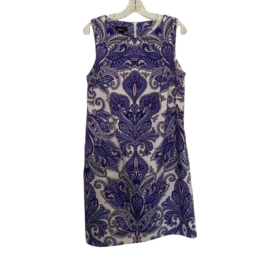 Purple Paisley Shift Dress Retro Sleeveless Back Zip ALYX Women's Size 10